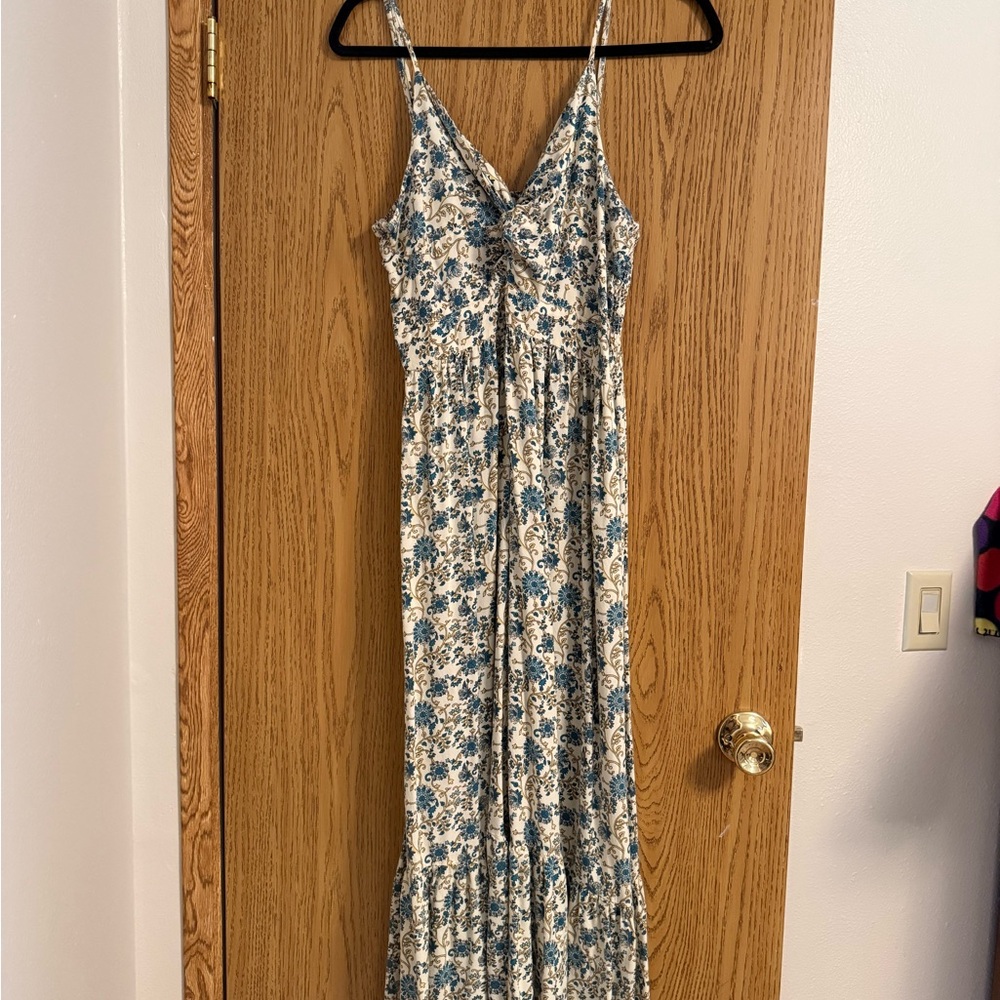 Japna Blue & Cream Floral Maxi Dress